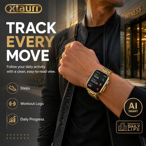 Montre connectée haut de gamme XTAURI, cadran de 40 mm, boîtier épais plaqué or, lumineux, haute qualité, <span class=keywords><strong>assistant</strong></span> vocal IA, <span class=keywords><strong>Android</strong></span> - Product Image 3