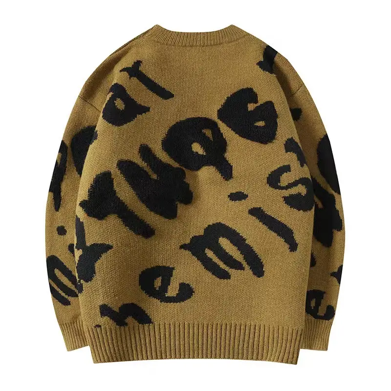 Custom factory wholesale men's sweater Jacquard letter knitwear pullover casual winter knit jumpers for men Knitted sweater