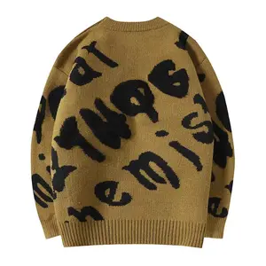 맞춤형 공장 도매 남성 스웨터 자카드 문자 니트웨어 풀오버 캐주얼 겨울 니트 점퍼 남성용 니트 스웨터