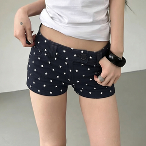 Shorts de Mezclilla de Moda Versátiles con Estampado de Estrellas Vintage Estilo Y2K, Cintura Baja y Corte Ajustado, Estilo Urbano de Verano - Product Image 3