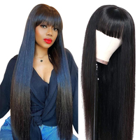 Perruques lisses sans colle, fabriquées à la machine, en cheveux humains vierges brésiliens, avec frange, sans dentelle frontale, densité 250 %, pour femmes noires, fournisseur