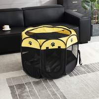 Parc de jeu pliable en maille pour animaux de compagnie avec porte, tente 8 panneaux pour chiots, chiens et chats avec toit en maille, lit pour animaux en tissu Oxford 600D