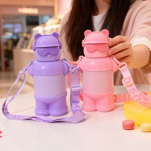 Gourde isotherme en acier inoxydable Music Bear avec paille pour enfants, utilisation extérieure, 500 ml, design dessin animé, double paroi isolée - Product Image 3