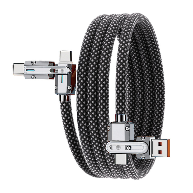 100W PD27W Four-in-One Fast Charging Data Cable 3A IOS Compatible with Nylon Jacket for Mobile Phone