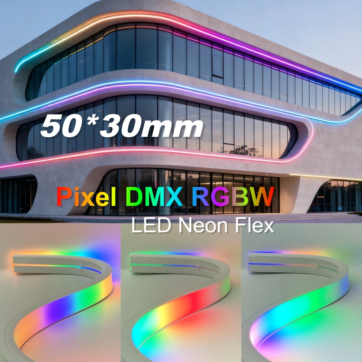 IP67 Outdoor Waterproof 50*30mm Big Size Pixel DMX RGBW Neon Flex LED Silicon Strip Addressable RGBW Strip Light Chasing Light