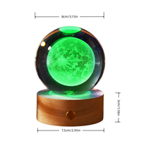 Boule de cristal gravée au laser 3D personnalisée de 80 mm, sphère en verre K9, lampe rechargeable, veilleuse LED en bois avec interrupteur tactile