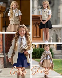 Set Gonna per Bambine, Uniforme Scolastica con Top Bianco, Gonna Plissettata Mini a Campana con Pantaloncini Incorporati e Tasche - Product Image 2