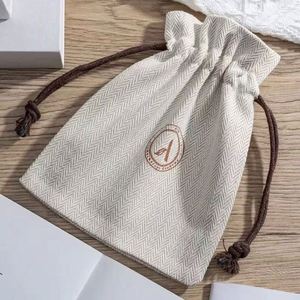 Minimalist Style Recyclable Herringbone Pattern Ornaments Bag Cotton Drawstring Bag Jewelry Party Wedding Bulk Gift Bag - Product Image 4