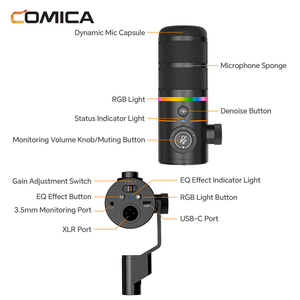 COMICA EJoy Uni(D) RGB คาร์ดิโอด์คอนเดนเซอร์ไมโครโฟนแบบมีสาย USB-C การ์ดเสียง 24 บิต 48 กิโลเฮิร์ตซ์สำหรับพอดแคสต์ทวิช ยูทูป เกมมิ่ง - Product Image 4