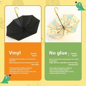 Parapluies pour enfants de dessin animé pour garçons et filles de 4 à 12 ans, pare-soleil à double usage à long manche, parapluie en gros à revêtement noir - Product Image 3