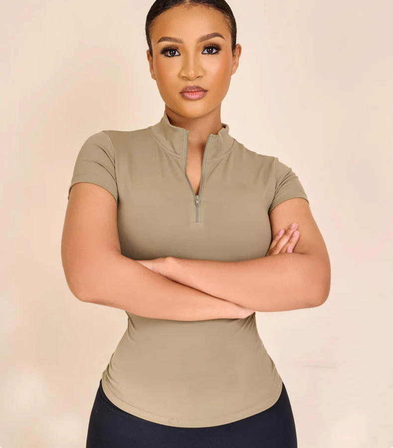 New Style Lightweight Yoga Gym Top Solid Quick-Drying Running Sports T-shirt Half Zipper Short Sleeve Fitness Yoga Top for Woman