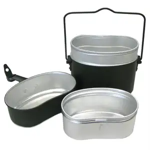 Set Kaleng Mess Kit 3-Piece Gaya WWII Jerman Lipat Aluminium Portabel