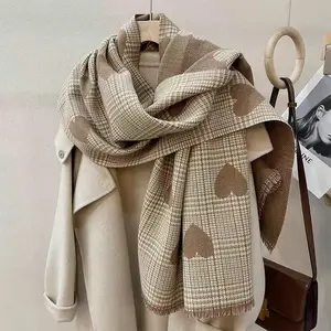 Fashion Winter Women Warm Blanket Plaid Heart Scarf Female Thick Pashmina Shawls And Scarves