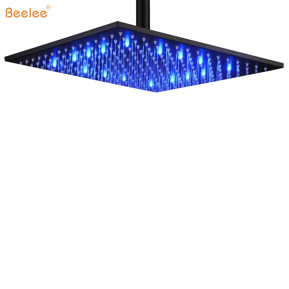 Beelee หัวฝักบัวสเตนเลสสตีล304 LED,หัวฝักบัวเรนชาวเวอร์สี่เหลี่ยมสีดำฝน12นิ้วเปลี่ยนสีได้