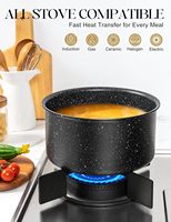 Lot de 6 casseroles et poêles en aluminium empilables avec poignée amovible, motif marbre noir, gain de place, vente en gros usine