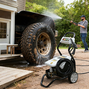 Nettoyeur <span class=keywords><strong>haute</strong></span> <span class=keywords><strong>pression</strong></span> durable d'usine, tête de pompe tout en cuivre, 3,5 CV, 220 V, électrique, pour les services de lavage de voitures avec roues - Product Image 1