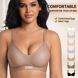 Seamless Printed Cross-Border For Explosions Deep V Jelly Underwear Women's Thin Sexy Wire Free Leopard Pattern No Steel Ring