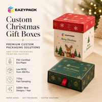 Kotak Hadiah Natal Kustom Mewah Kemasan Hadiah Liburan Kaku dengan Logo Foil Emas Cetak CMYK untuk Merek Ritel