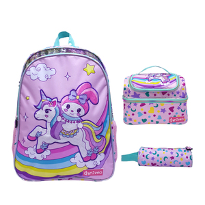 Set di 3 Zaini Scolastici a Tema <span class=keywords><strong>Unicorno</strong></span> per Bambine, Zaino Cartoon 3 Pezzi con Borsa per il Pranzo e Astuccio per Studenti - Product Image 1