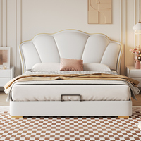 Lit simple en cuir de style crème français, haut de gamme, luxe léger, chambre à coucher, lit de rangement, lit queen-size, lit en cuir pour enfant, appartement
