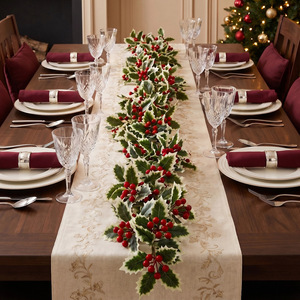 Guirlande artificielle de houx Hirohi 100-200 cm en plastique et tissu, décoration de table de Noël pour événements festifs et décoration intérieure - Product Image 1