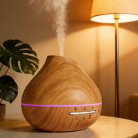 Humidificateurs à ultrasons à design imitation bois 300 ml avec minuteurs, diffuseur d'huiles essentielles alimenté par USB avec lumières LED 7 couleurs pour la maison