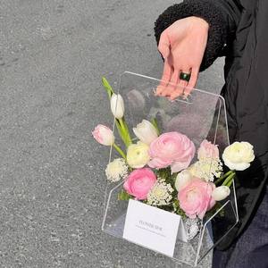 กล่องดอกไม้แบบพกพา กล่องของขวัญใส่ดอกไม้ กล่องใสแบบมีหูหิ้ว กล่องจัดดอกไม้ วัสดุสำหรับร้านดอกไม้ - Product Image 4