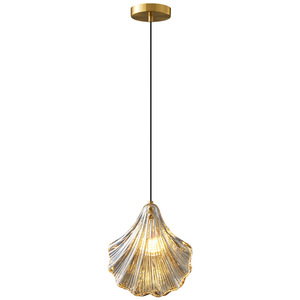 Nordic Style All-Copper Pendant <b>Light</b> Luxury Single Head Postmodern <b>Shell</b> Glass for Bedroom Dining Room Bar Counter-Modern - Product Image 4