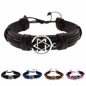 Mới Đến Da Chính Hãng Do Thái Sao <span class=keywords><strong>David</strong></span> Vòng Đeo Tay Quyến Rũ Cho Phụ Nữ Người Đàn Ông Cổ Điển Quẻ <span class=keywords><strong>Cuff</strong></span> Bangles May Mắn Đồ Trang Sức Thời Trang - Product Image 1