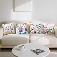 4 housses de coussin vintage à fleurs, motif de papillon et de vélo coloré, adaptées à la décoration de la maison et de la terrasse
