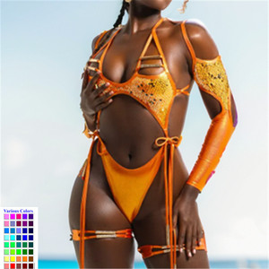 Fabricante de Trajes de Baño Personalizados de Talla Grande para Carnaval y Festivales, Traje de Baño de Una Pieza para Mujer, Monokini <span class=keywords><strong>Miami</strong></span>, Jouvert Caribana, Lentejuelas, Manga Larga, OEM - Product Image 1