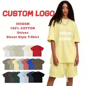 Camiseta de algodón de 305 g/m² para hombre, estilo urbano, corte holgado, color liso, cuello redondo, manga corta, juvenil, informal, estilo americano, de tela gruesa. - Product Image 1