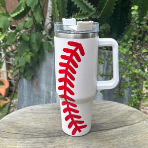 Mug de voyage isotherme en acier inoxydable à double paroi sous vide de 40 oz avec poignée, motif baseball, pour thé glacé et café, idéal pour le camping - Product Image 2