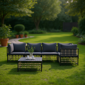 Ensemble de salon de jardin modulaire en polyrotin anthracite 6 places, mobilier d'extérieur au design contemporain - Product Image 2