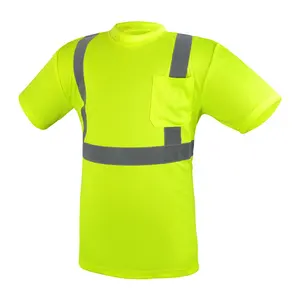 Logo kustom kaus reflektif kerja hi vis keselamatan hijau kuning fluoresensi cepat kering bersirkulasi