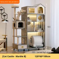 Villa pour chat d'intérieur en panneau composite, design minimaliste, avec bac à litière automatique et cage intégrée pour l'escalade et la toilette
