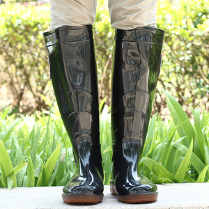 Botas de lluvia de goma extra altas de 45 cm para hombre, antideslizantes, resistentes al desgaste, impermeables, para trabajo, color negro sólido, sin cordones, tacón bajo - Product Image 2