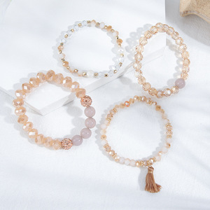 Fashion <b>Beaded</b> <b>Bracelet</b> Set Multi Layer Tassel Pendant Women's Jewelry Gift Zinc Alloy Round Geometric Design - Product Image 4