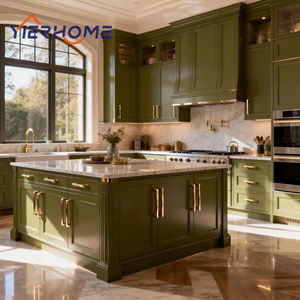 Ensemble de rénovation de cuisine modulaire standard avec îlot cuisine en bois massif peint en vert de style shaker appareils - Product Image 4