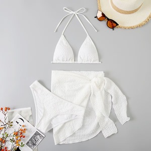 Blanc à la mode femmes chaud Lingerie Photos Sexy ouvert luxe Bikini ensemble avec couvertures 3 pièces ensemble - Product Image 3