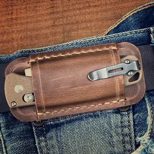 Funda de transporte Horizontal al aire libre para hombre, cuchillo plegable, cinturón de cuero