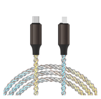 Câble USB C vers USB C avec lumière LED RVB, charge rapide 6A 66W PD, câble de charge lumineux tressé en nylon pour téléphone portable et tablette