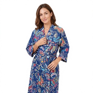 Robe Kimono Florale Légère en Coton à Manches Longues pour Femme - Respirante, Séchage Rapide, Écologique pour l'Été, le Printemps, la Nuit et la Douche - Product Image 1