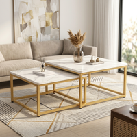 Ensemble de 2 tables basses gigognes en métal, style moderne et luxueux, en acier inoxydable doré, carrées, pour le salon