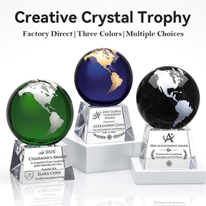 Trofeo in Cristallo a Forma di Globo Personalizzato, Design Tricolore Nero Blu Verde, Riconoscimento Aziendale per Celebrazioni - Product Image 2