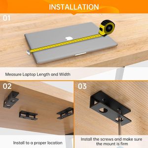 Laptop Under Desk Storage Stand Metal <b>Bracket</b> Mount For Laptops Portable Desktop Organizer <b>Silver</b> Black 10x3x3cm - Product Image 2