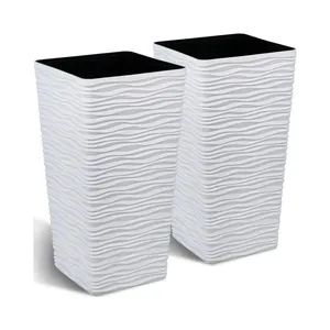 WY chinese home garden big Square Shape recycled plastic standing planter white lacquer resin tall floor vases