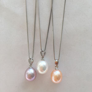 925 כסף סטרלינג תליון שרשרת נדל מים מתוקים טבע פרל תליון עיצובים 8 mm אורז פרל - Product Image 2