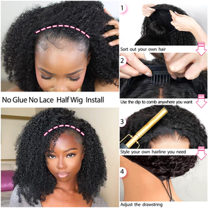 Perruque Demi-Tête en Gros 100% <span class=keywords><strong>Cheveux</strong></span> Humains Texture Crépu Bouclé 4c <span class=keywords><strong>Afro</strong></span> pour Femme Noire Bonnet Respirant 3/4 Flip Over <span class=keywords><strong>Coiffure</strong></span> Protectrice - Product Image 2