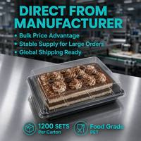 Прямоугольная коробка для торта с прозрачной крышкой, черным противоскользящим дном, контейнер из ПЭТ для торта, брауни, еды на вынос, подарочной упаковки, с возможностью индивидуальной печати на ленте